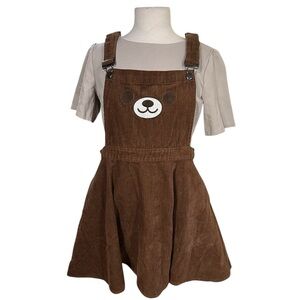 Hot Topic Brown Bear Skirtall Overall Corduroy Dress Size L Fit & Flare Furry
